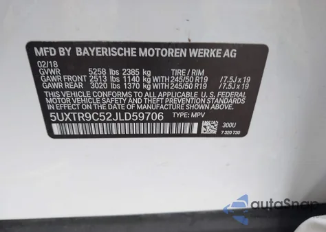 2018 BMW X3 xDrive30I из США, поврежденный, VIN 5UXTR9C52JLD59706